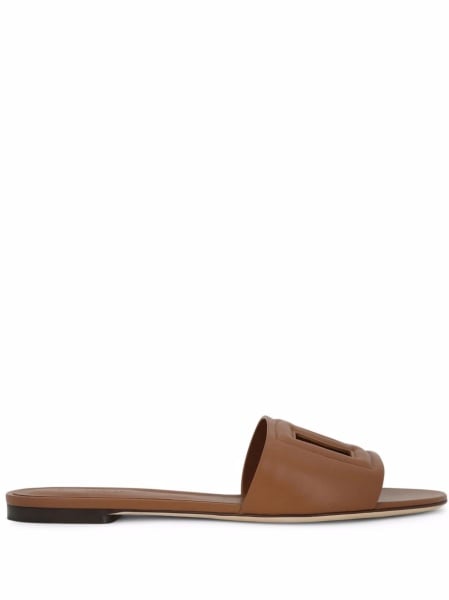 Slapi Dolce & Gabbana DG Logo maro din piele