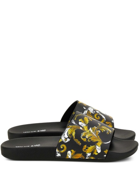 Slapi Versace Jeans Couture negri din poliuretan