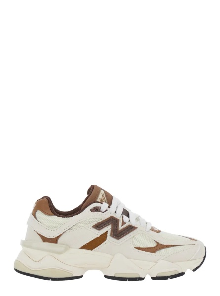 Sneakers '9060' Brown Low Top Sneakers with Side Logo Patch and Perforated Design in Leather and Fabric, Unisex