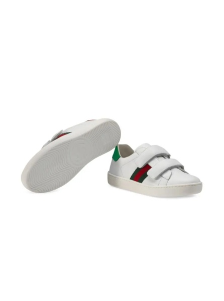 Sneakers 'Ace' White Sneaker with Web stripe in leather Boy