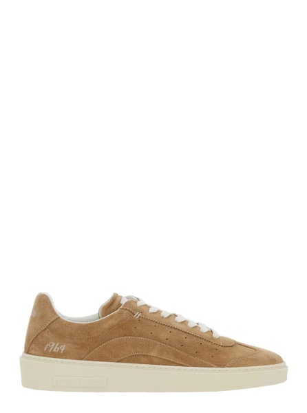 Sneakers Beige Low Top Sneaker with Logo Patch on the Tongue and Logo Lettering on the Heel in Suede for Men