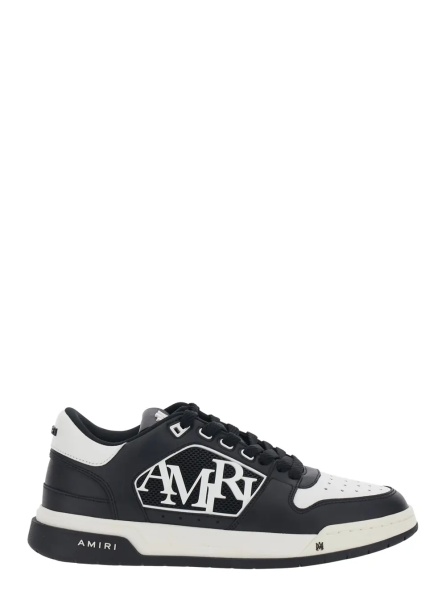 Sneakers Black and White Low Top Sneakers with Logo Patch on the Tongue and Side in Leather and Fabric for Men