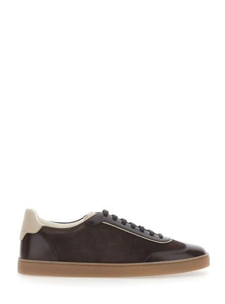 Sneakers brown Sneakers with embossed logo on the heel in leather for men