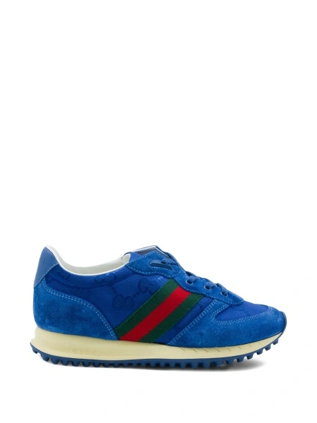 Sneakers Gucci albastri din piele intoarsa si nylon