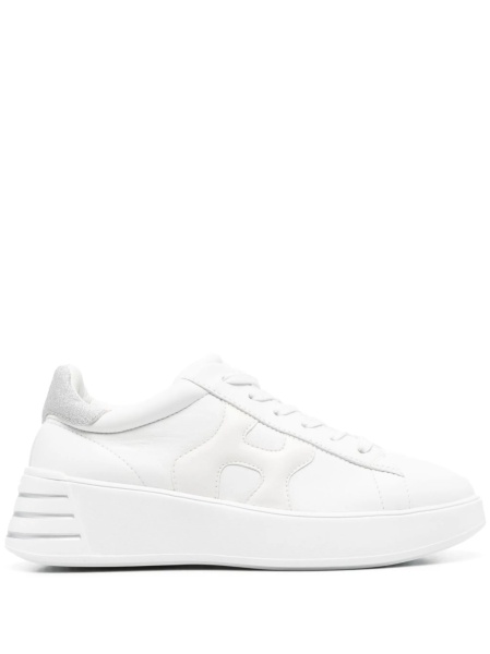 Sneakers Hogan albi din material textil si piele