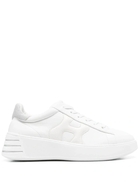 Sneakers Hogan albi din material textil si piele