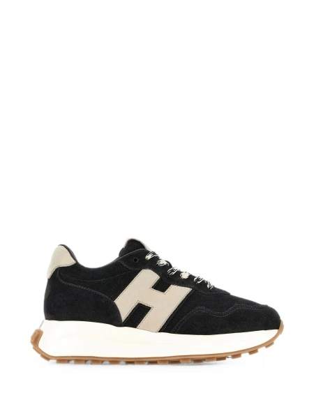 Sneakers Hogan negri din piele intoarsa si piele