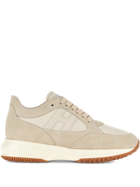 Sneakers Hogan neutri din piele intoarsa si piele