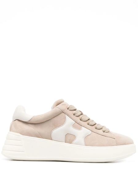Sneakers Hogan neutri din piele si piele intoarsa