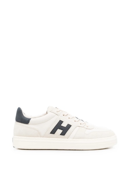 Sneakers Hogan neutri din piele si piele intoarsa