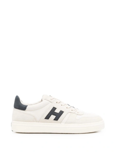Sneakers Hogan neutri din piele si piele intoarsa