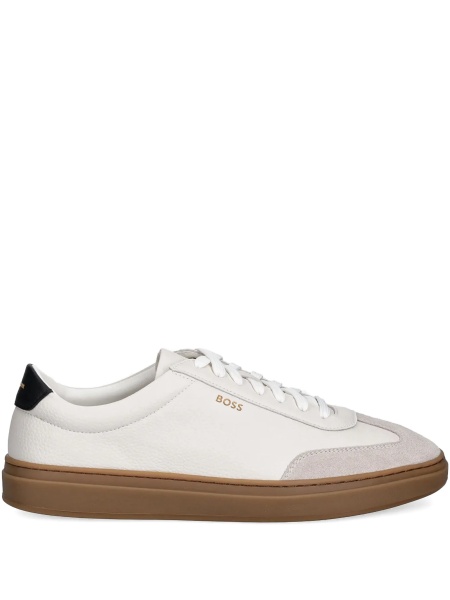 Sneakers Hugo Boss albi din piele si piele intoarsa