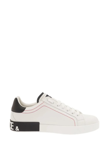 Sneakers Low Sneakers 'Portofino' with Applied Logo and Contrasting Stitching in Smooth White Leather for Men