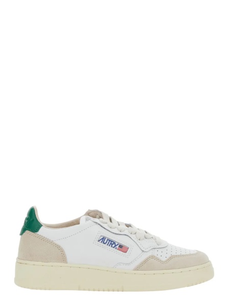 Sneakers Low Top Sneakers 'Medalist' with Green Suede Details in White Leather for Women