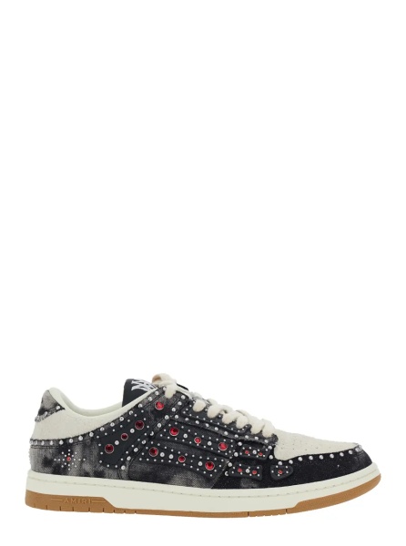 Sneakers 'Skel Top' Black Sneakers with Beads and Crystals Applied in Cotton for Men
