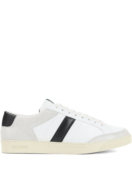 Sneakers Tom Ford albi din piele si bumbac