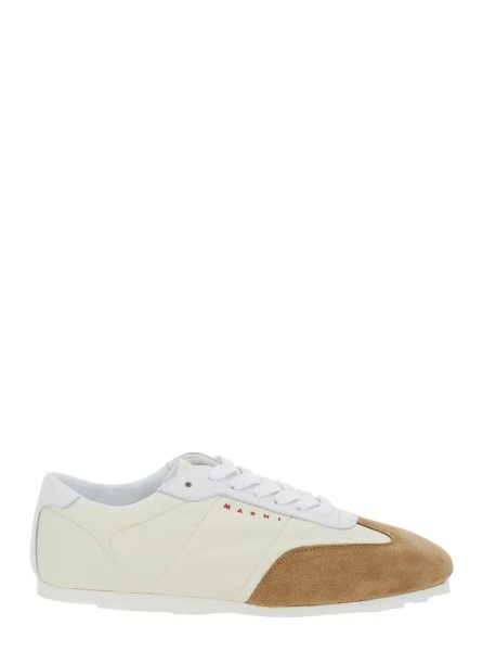 Sneakers White Sneakers with Suede Details and Lettering Logo in Eco-Leather Woman