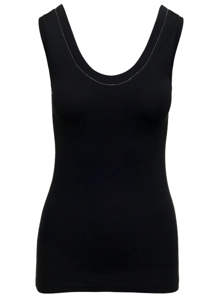 Topuri black Top with round neckline and Monile details in cotton women