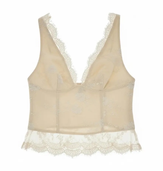 Topuri Bonded linen and lace top