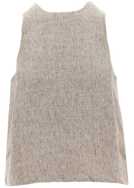 Topuri Linen top with faux leather detail