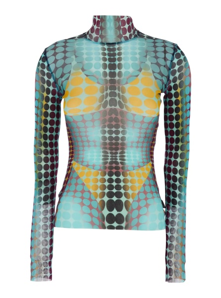 Topuri Multicolor High Neck Top with All-Over Print in Tech Fabric for Women