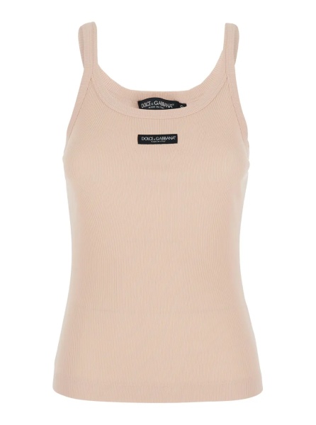 Topuri Pink Sleeveless Top with Round Neck and Logo Patch on the Front in Cotton for Women