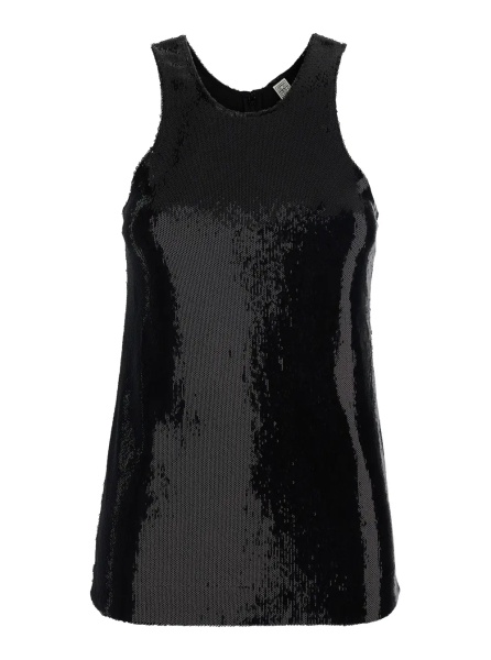Topuri TOTÊME Black Top with Round Neck and All-Over Sequins Decoration in Tech Fabric for Women