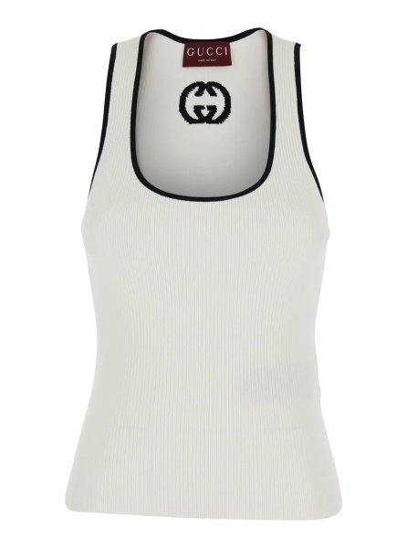 Topuri White Sleeveless Top with GG Embroidery on the Rear and Ribbed Knit in Viscose Blend Woman