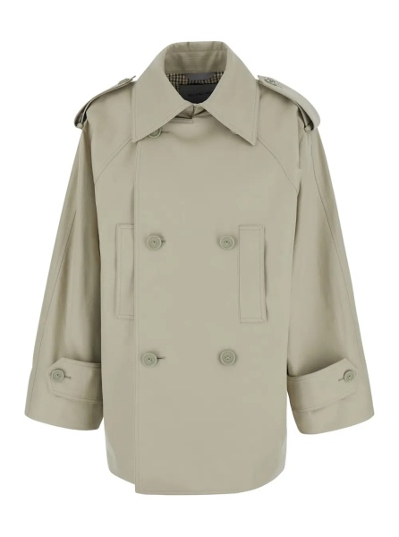 Trenciuri Beige Oversized Trench with Wide Collar and Button Cuffs in Cotton for Women
