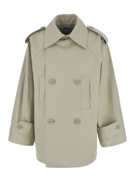 Trenciuri Beige Oversized Trench with Wide Collar and Button Cuffs in Cotton for Women