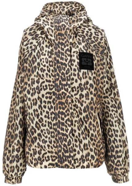 Trenciuri Leopard-print nylon hooded blouson jacket