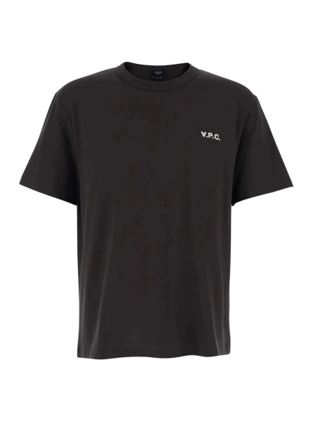 Tricou A.P.C. Brown Crew Neck T-shirt with Front Logo in Cotton Man