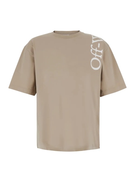 Tricou Beige Crew Neck T-Shirt with Logo lettering in Cotton Men