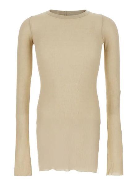 Tricou Beige T-Shirt with Ribbed Design and Round Neck in Viscose and Silk Blend Man