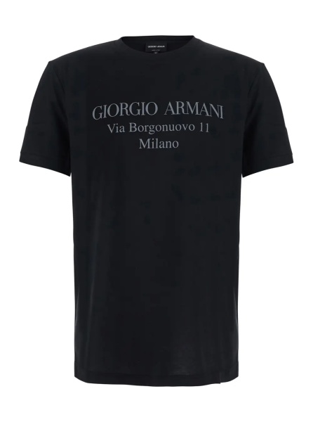 Tricou Black Crew neck t-shirt with address print in cotton for men