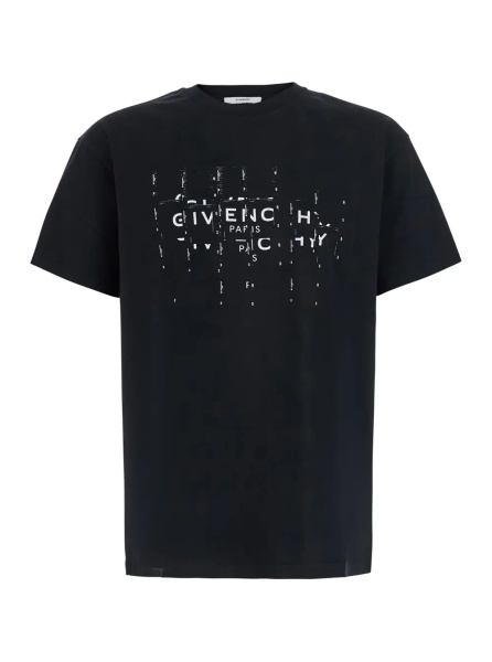Tricou Black Crew neck T-shirt with Logo lettering on the front in cotton for men