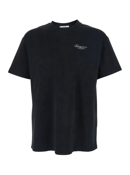 Tricou Black Crew Neck T-Shirt with Logo on Front and Back in Cotton Man