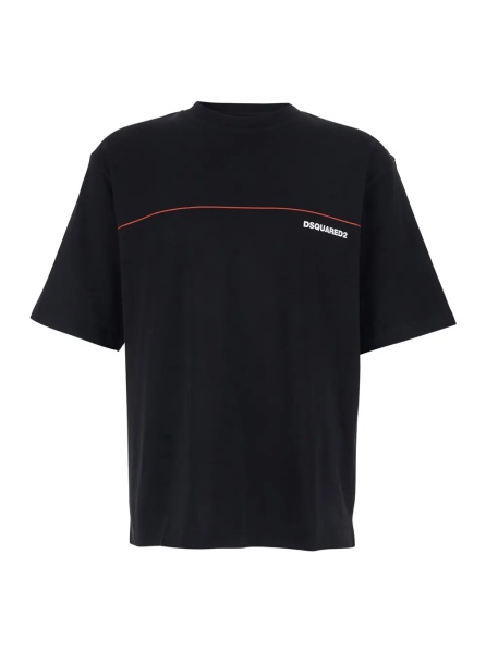 Tricou Black Crew Neck T-shirt with Logo on the Front in Cotton for Men