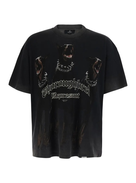 Tricou Black Crew neck T-shirt with maxi logo on the front and faded design in cotton for men