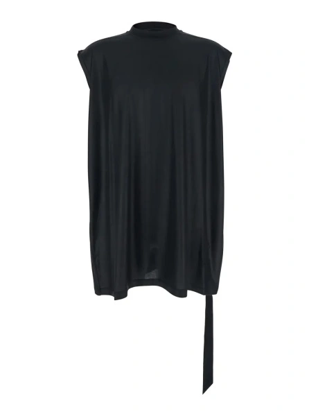 Tricou Black Crew Neck T-shirt with Raised Collar in Tech Fabric for Men