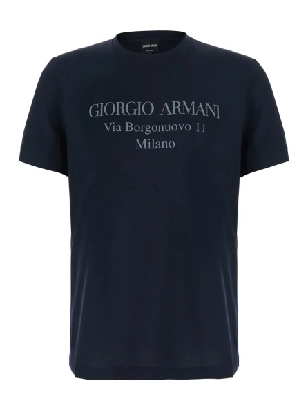Tricou Blue Crew neck T-shirt with address print in cotton for men