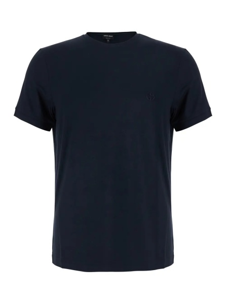 Tricou Blue Crew neck T-shirt with logo embroidery on the front in stretch viscose for men