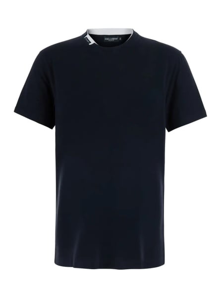 Tricou Blue Crew neck T-shirt with logo patch on the neck in cotton for men