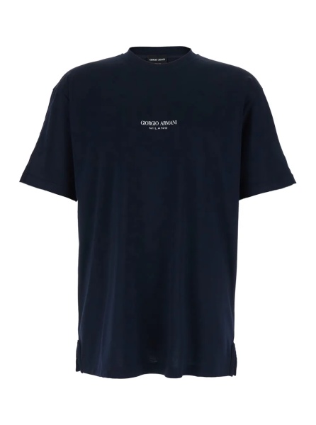 Tricou Blue Crew-neck T-shirt with raised collar and logo on the front in cotton man