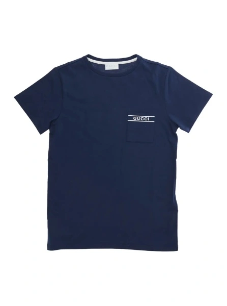 Tricou Blue T-Shirt with Logo Lettering on the Front for Kids