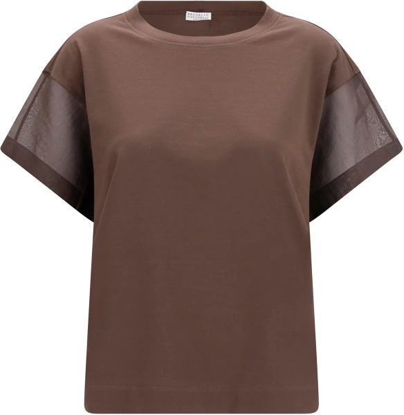 Tricou Cotton T-shirt with sheer sleeves and side panels