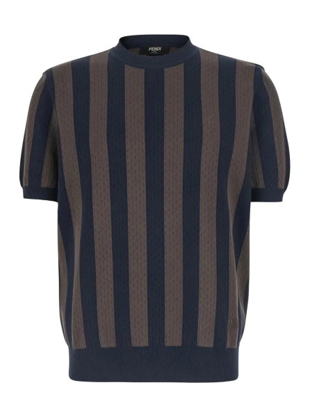 Tricou Fendi albastru din bumbac si matase