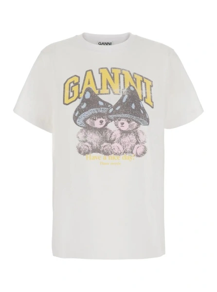 Tricou Ganni alb din bumbac