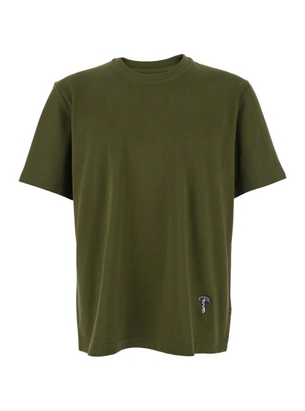Tricou Green Crewneck T-Shirt with Mushroom Embroidery on the Front in Cotton Man