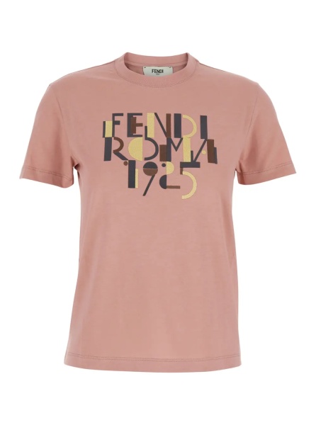 Tricou Pink Crewneck T-Shirt with Logo Detail on the Front in Cotton Woman